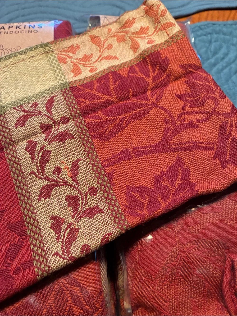 20 Mendocino Red and Gold Jacquard Dinner Napkins